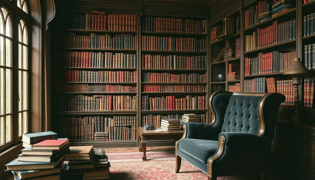 A luxurious library showcasing classic literary books.